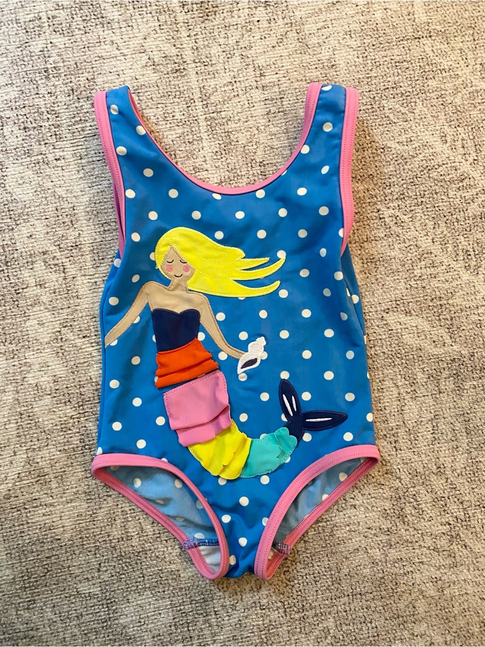 Mini Boden Girls One Piece Mermaid Polka Dot Swimsuit 2-3Y Toddler Colorful